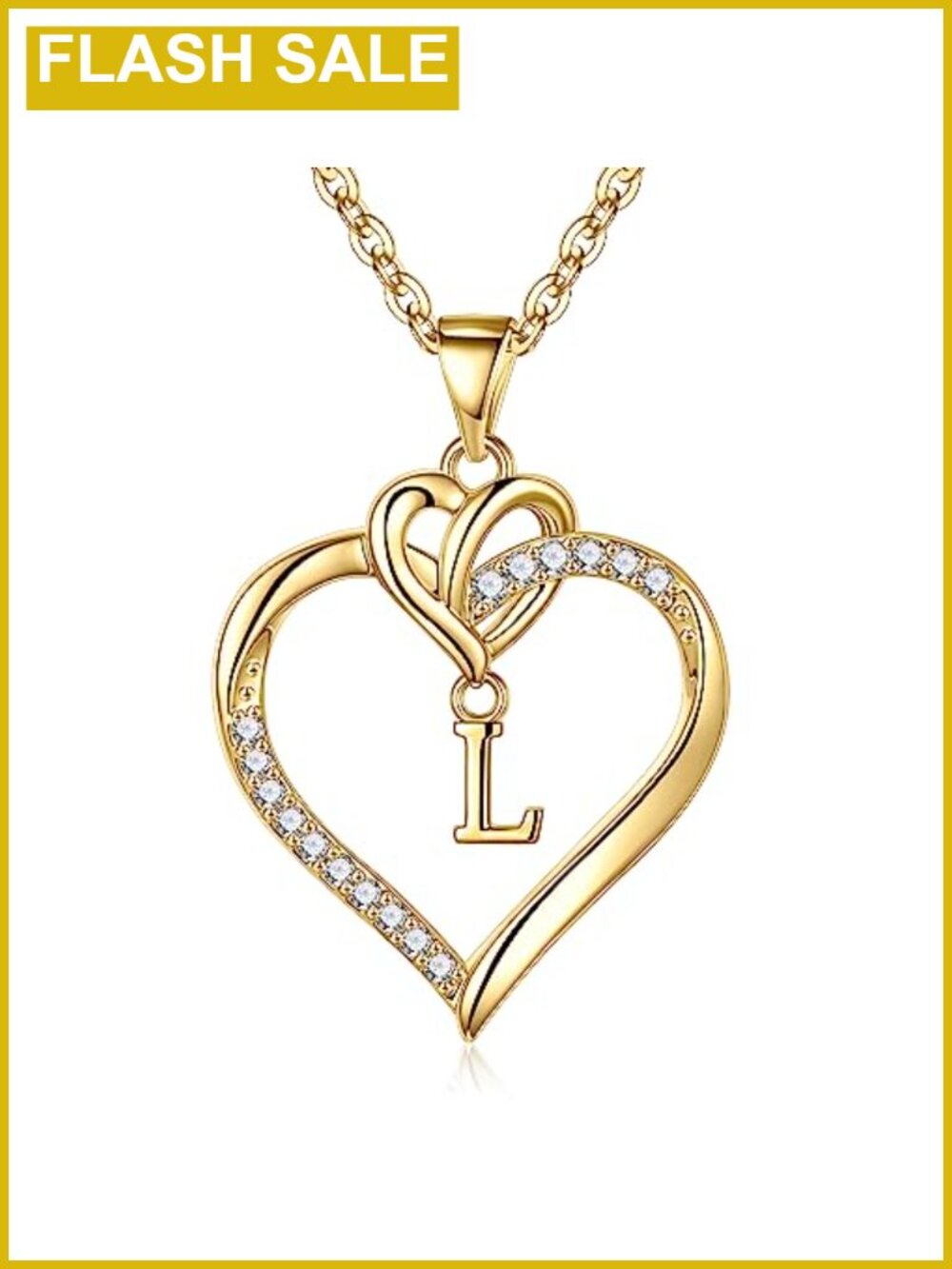 14k Gold Plated Heart Initial Necklace for Women Cubic Zirconia